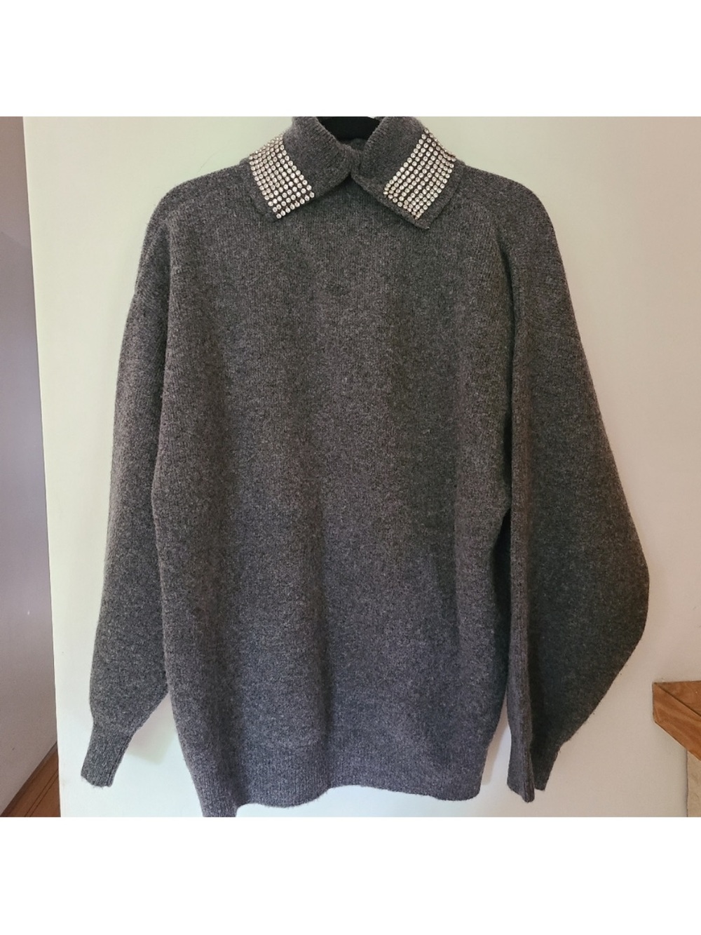 Alexander Wang Grey Turtleneck Sweater with Embellished Collar - Picture 2 of 5